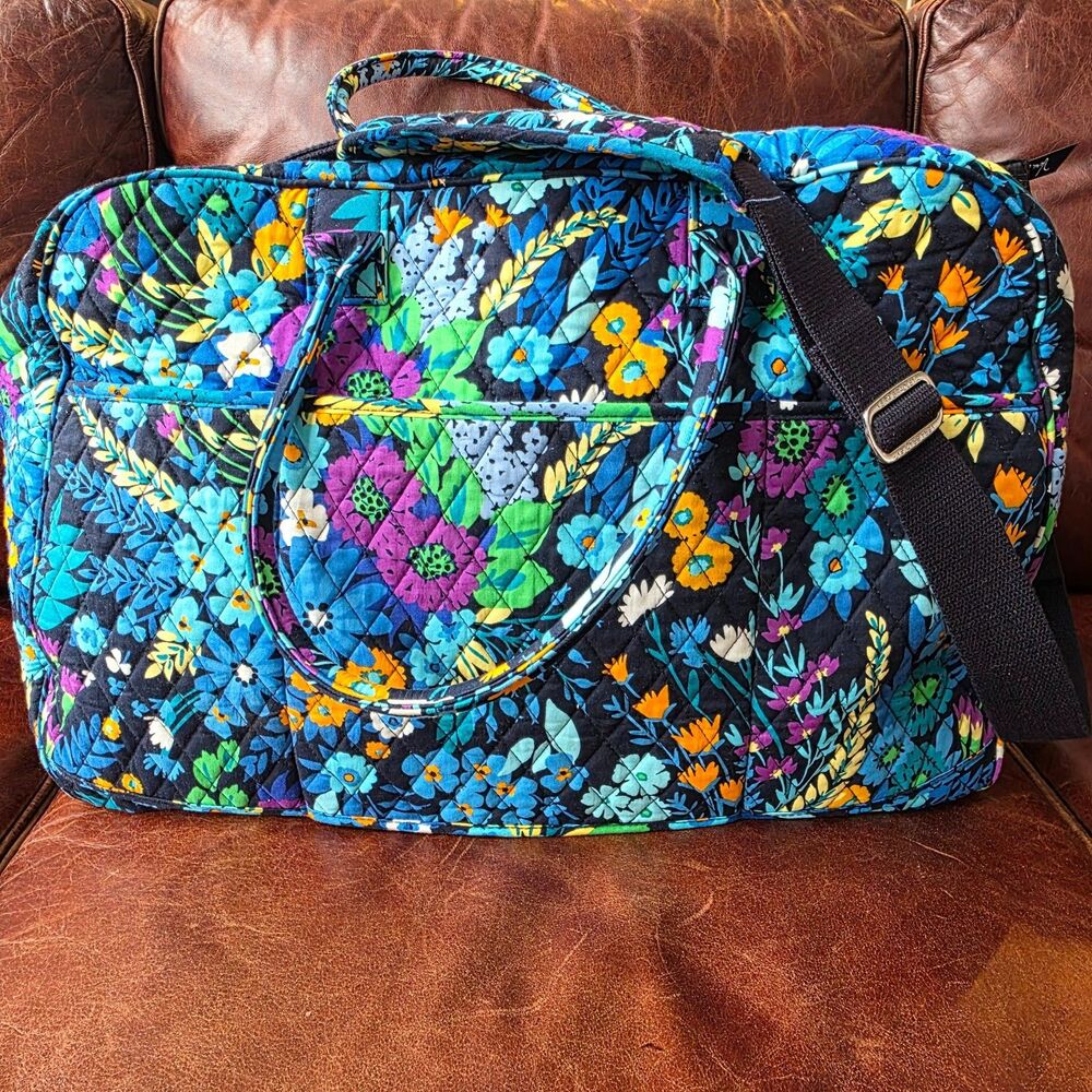 Vera Bradley Midnight Blue Floral Weekender Carry‑On Bag with Trolley Sleeve